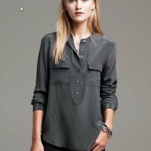 Banana Republic Women's 100% Silk Popover Blouse, Dark Gray, Size Small